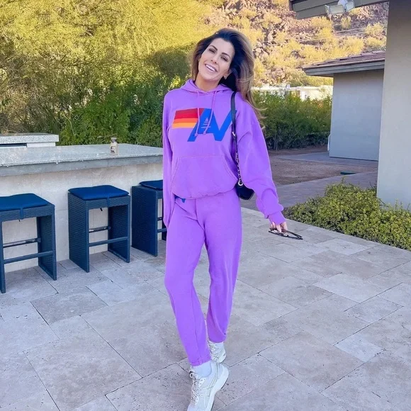 AVIATOR NATION Logo Pullover Relaxed Hoodie in Neon Purple M - Picture 2 of 8